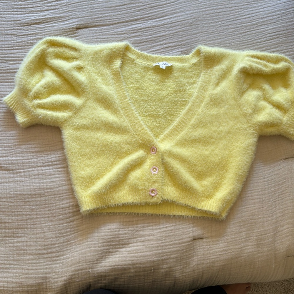 For love and lemons Devon cropped fuzzy cardigan yellow